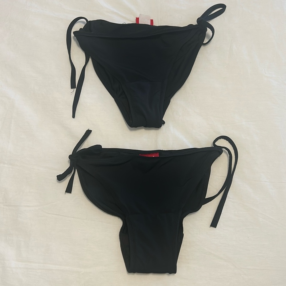 Ruby Love Double Tie String Period Bikini black Bottoms 2 TWO pairs size small